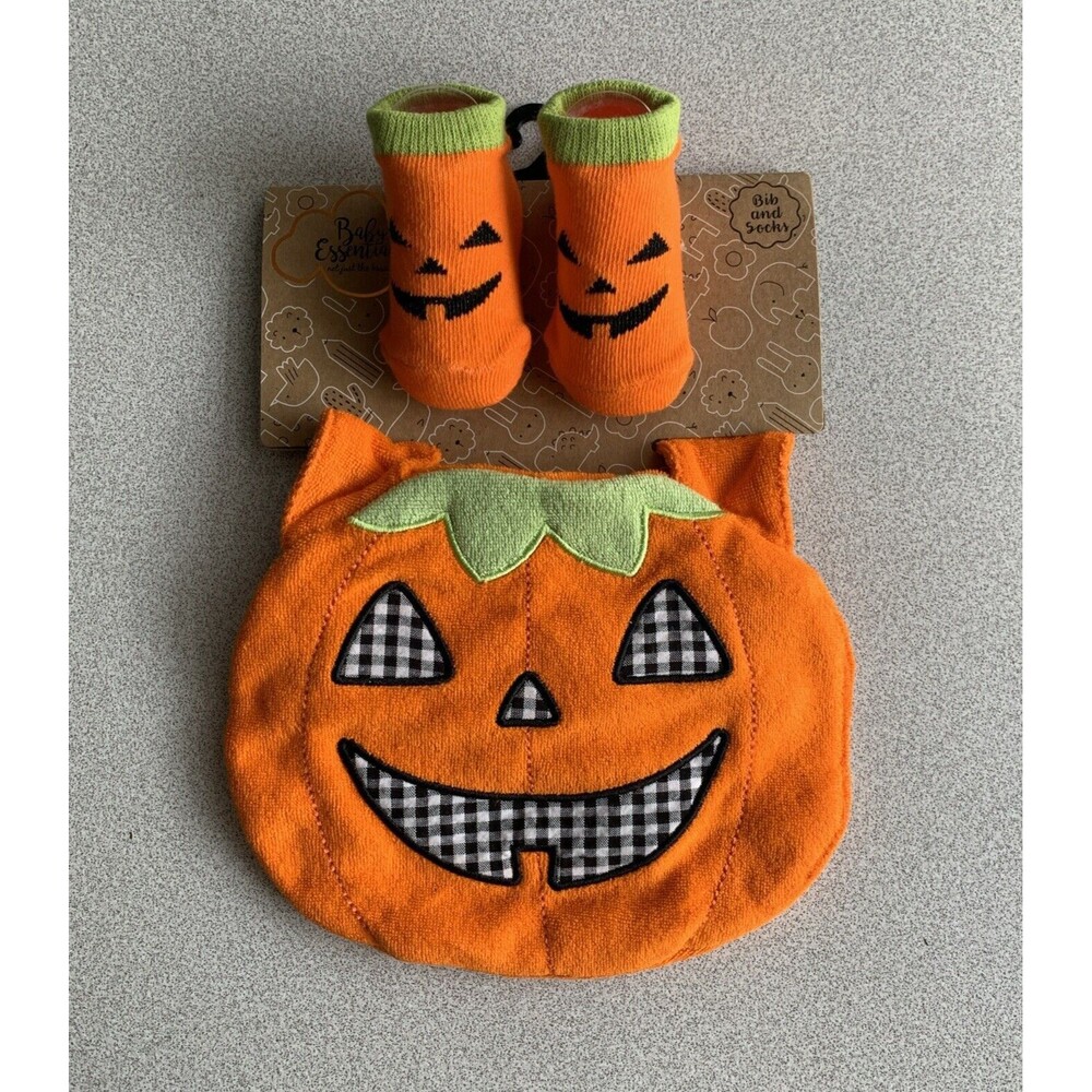 Baby Essentials Baby Boys Girls Halloween Pumpkin Bib and Socks Set New